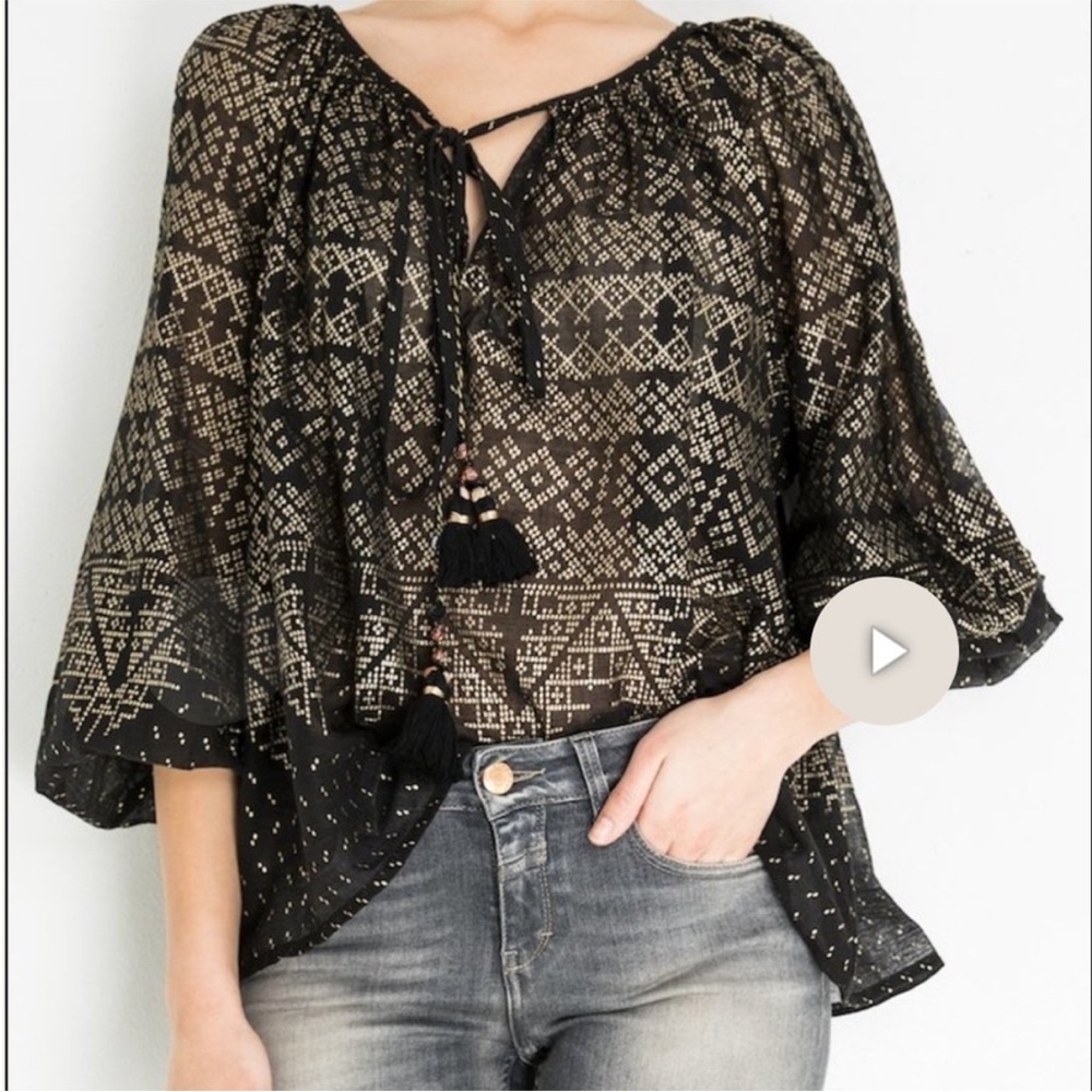 Mes Demoiselles Blouse floaty BOHO Gold cream Ecru Cotton Peasant Top